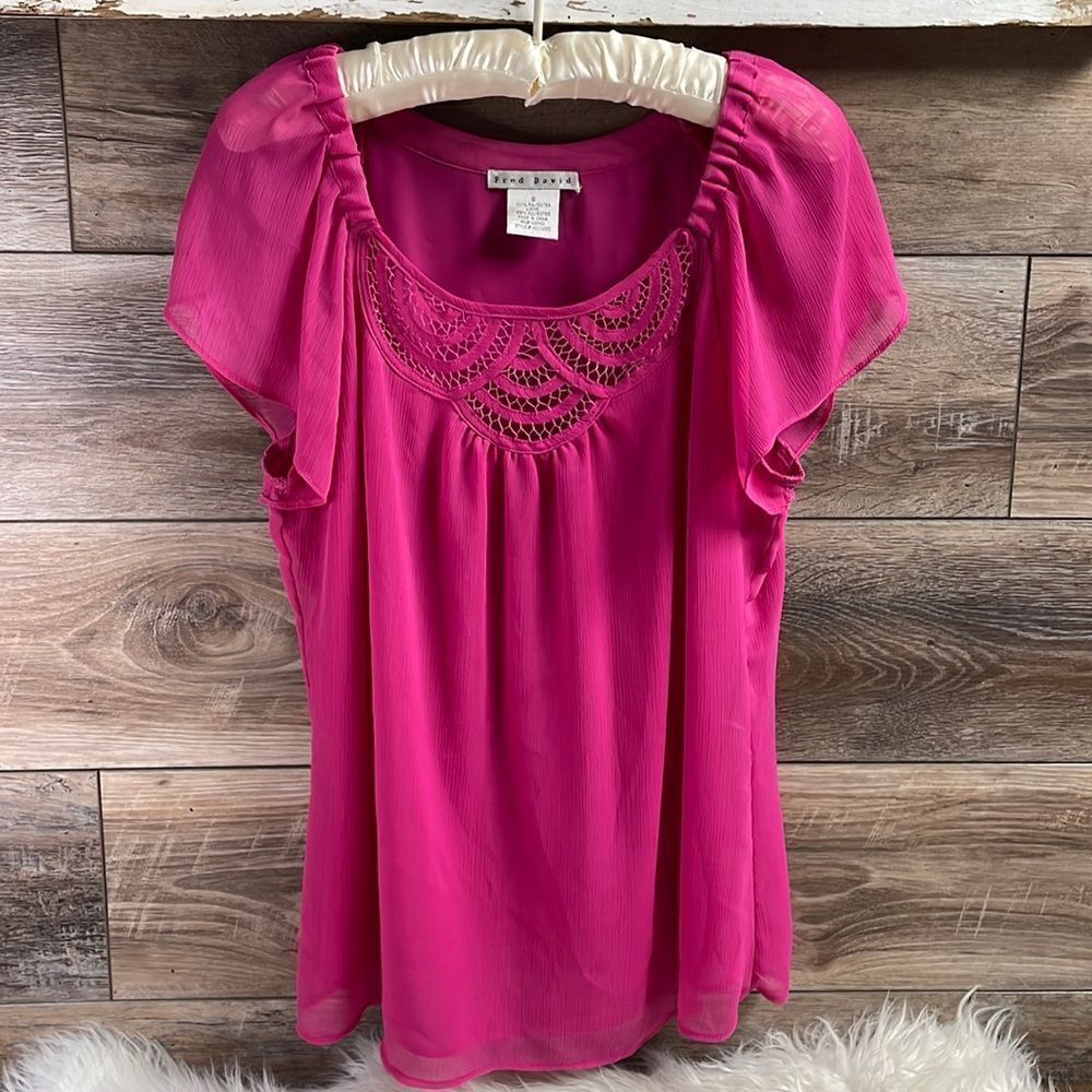 Fred David Ladies Blouse, Size Small, Pink
